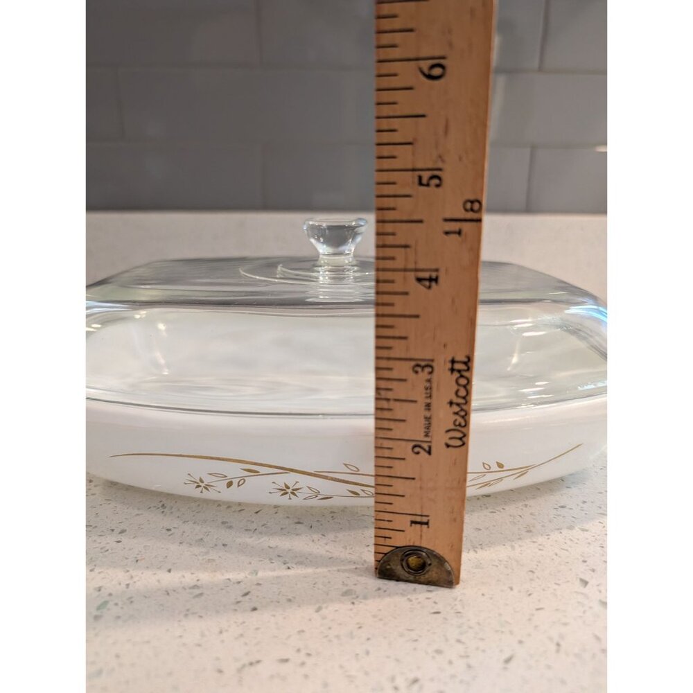Vintage Pyrex Golden Honeysuckle 1 1/2 Qt Casserole Dish Lid White Bakeware - Picture 15 of 16